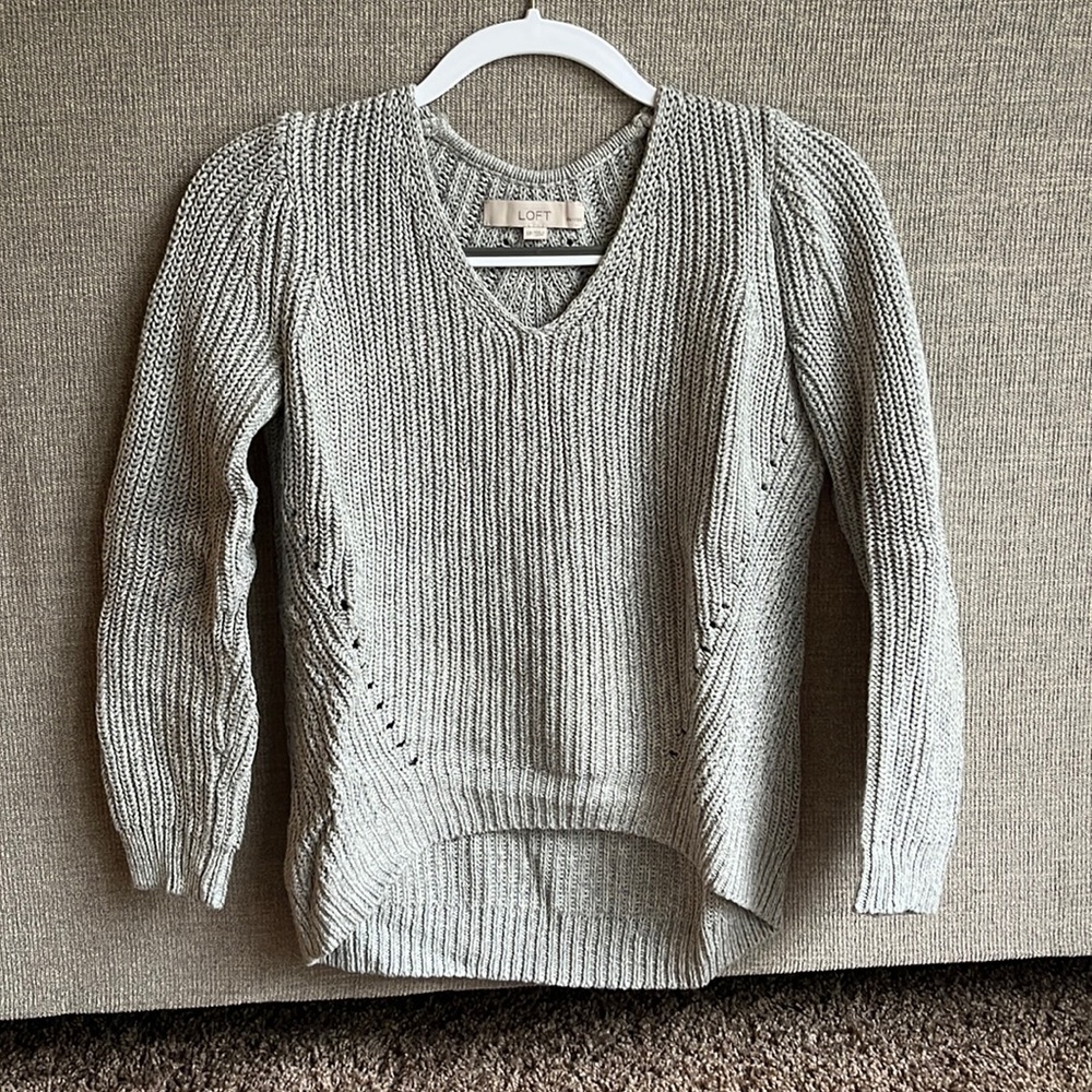 LOFT Cable Knit Gray Sweater Women’s S Petite